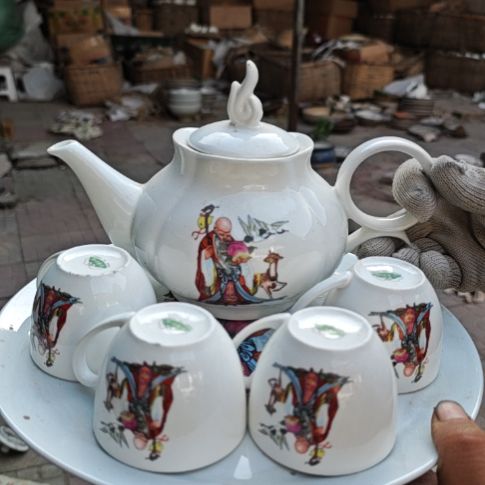 库存微瑕老寿星多孔茶壶一套容量500毫升