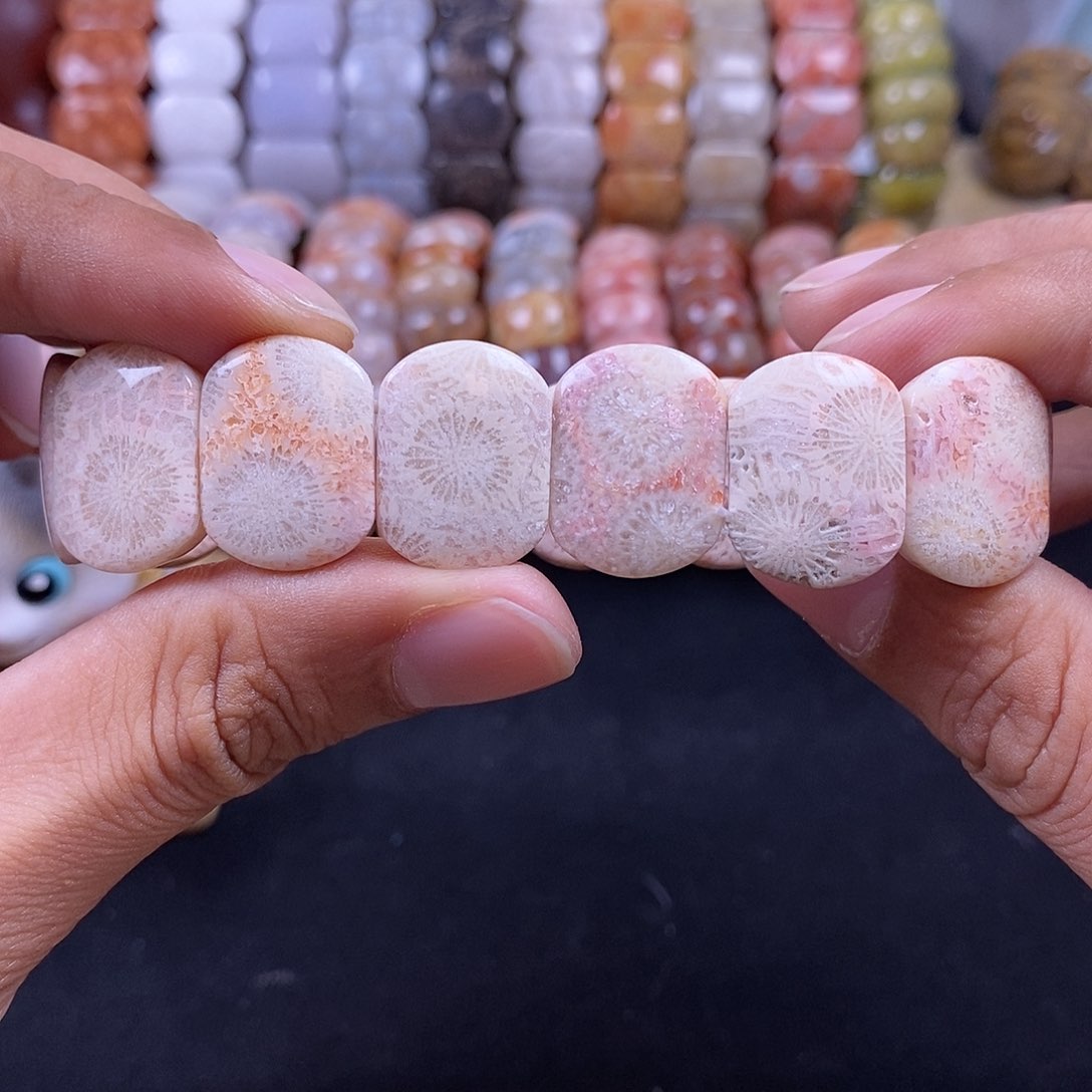 硅化珊瑚（珊瑚玉）未镶嵌手串沙沙大花33