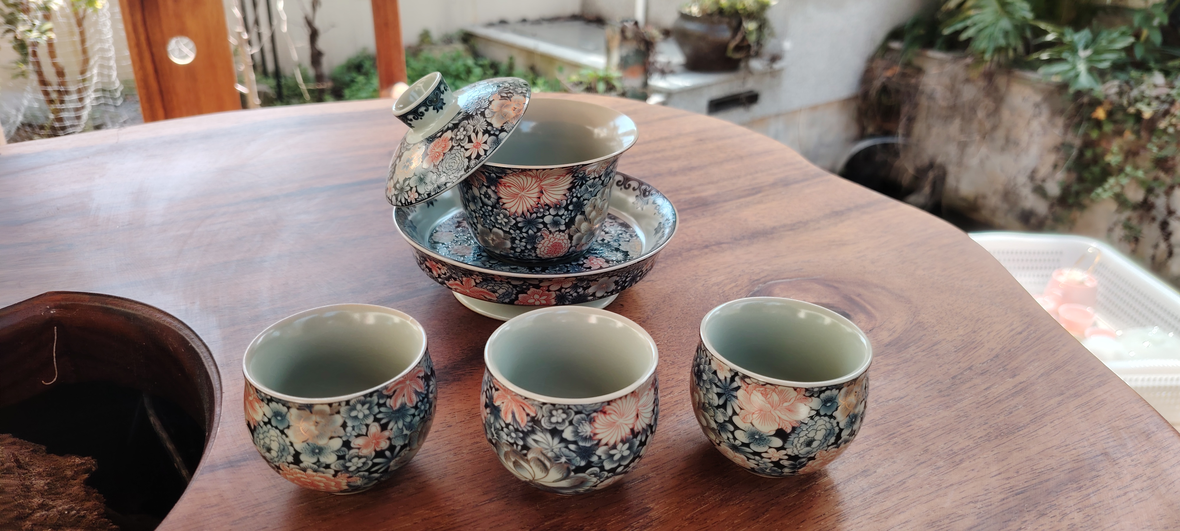 京隆堂青花盖碗配3杯 ZH  1523
