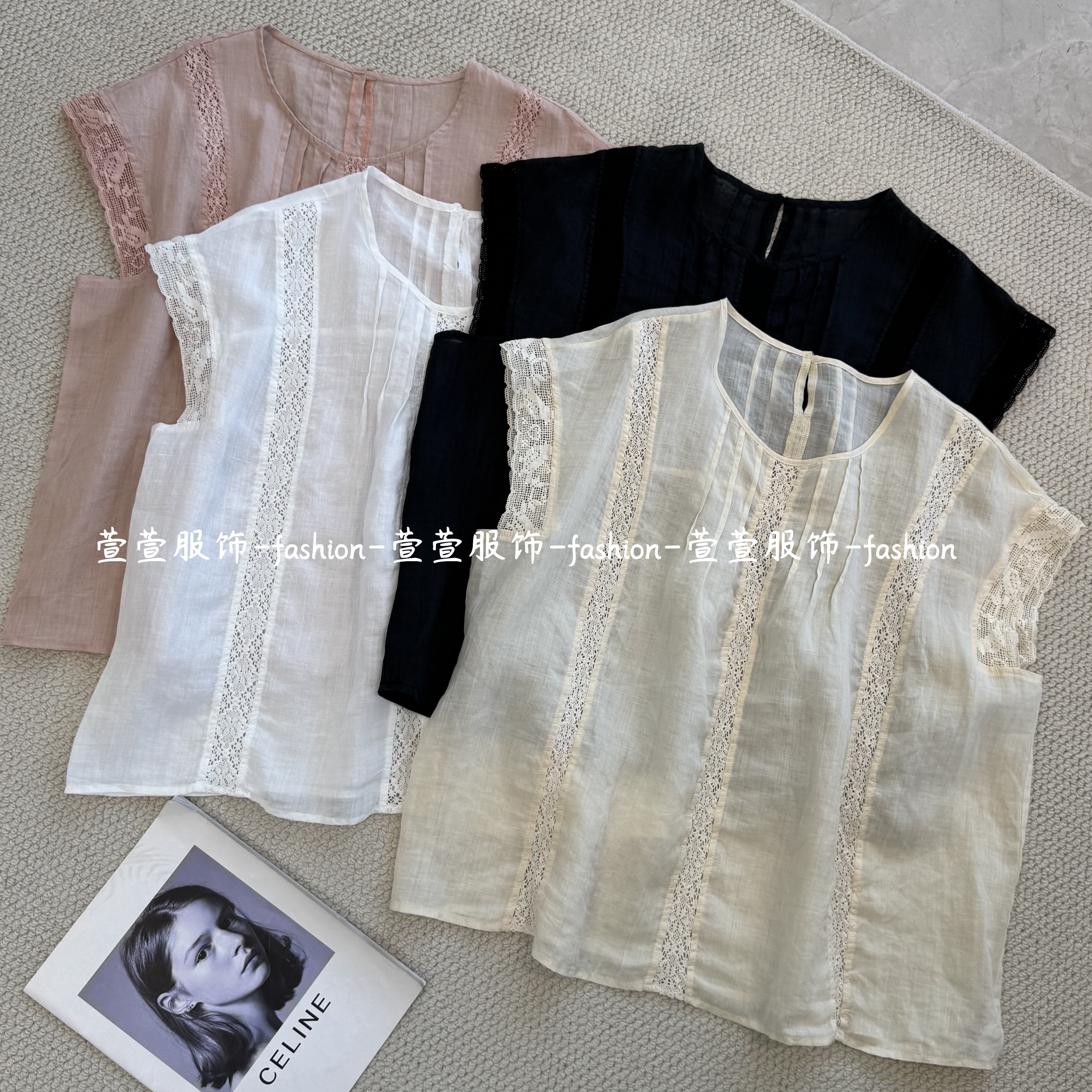 【萱萱服饰】DX1041夏季新款麻料纯色气质纯色百搭简约休闲套头短袖