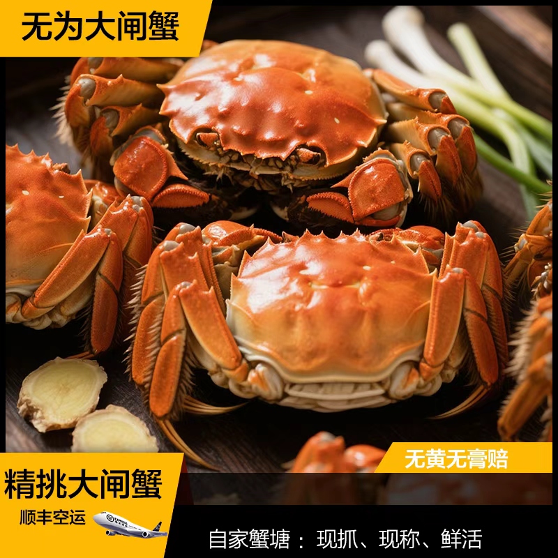【活蟹】无为大闸蟹公蟹（5.4-5.7两）母蟹（4.4-4.7两）4-8只顺丰空运
