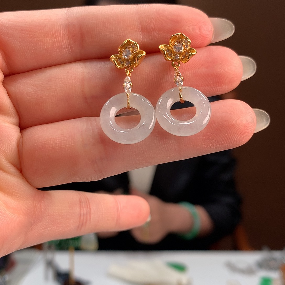 翡翠银S925镶嵌耳饰耳饰