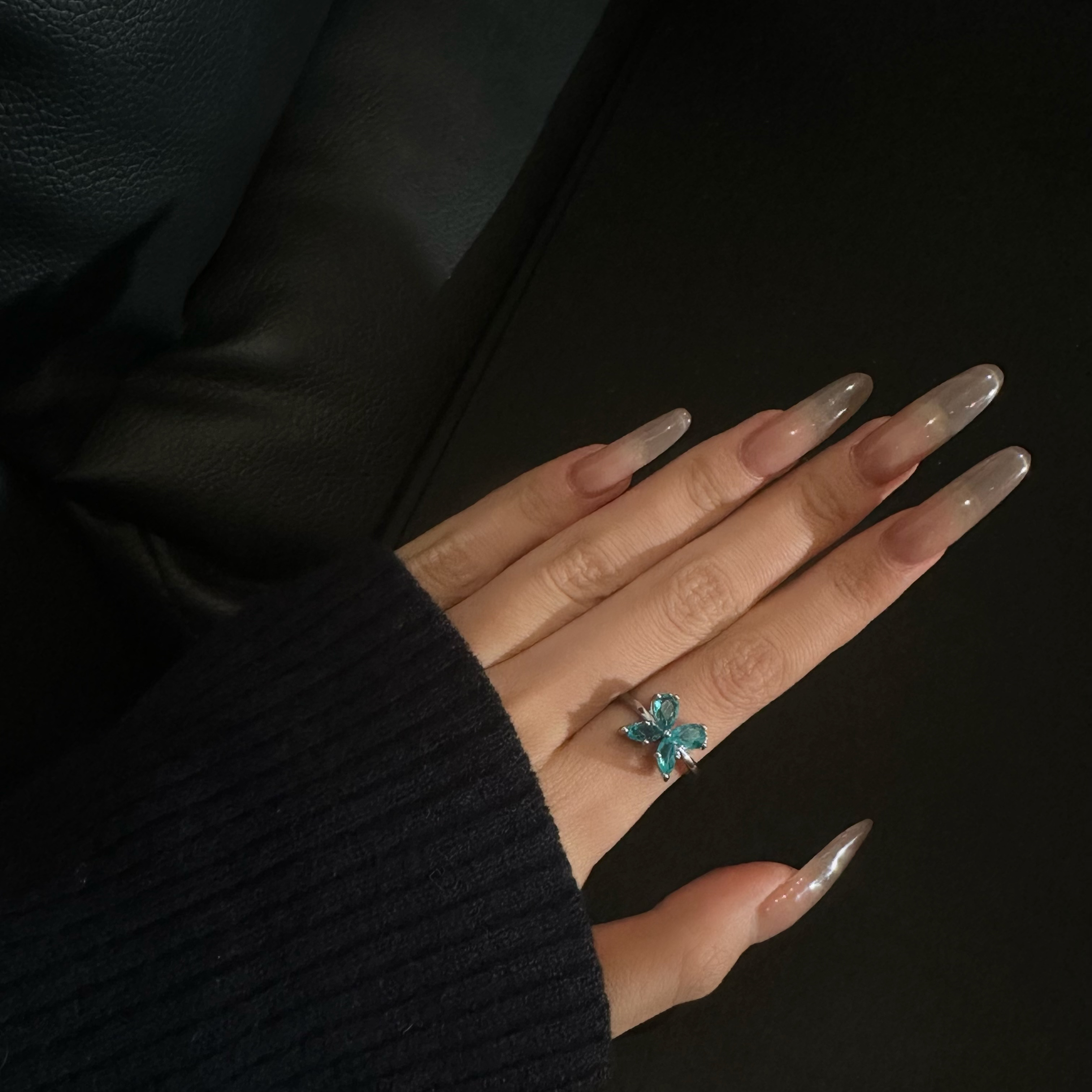 925银银制品 蝴蝶眨眼睛 蓝色戒指