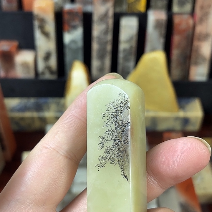 沉***默昌化石印石众磊文化竹月刻绘