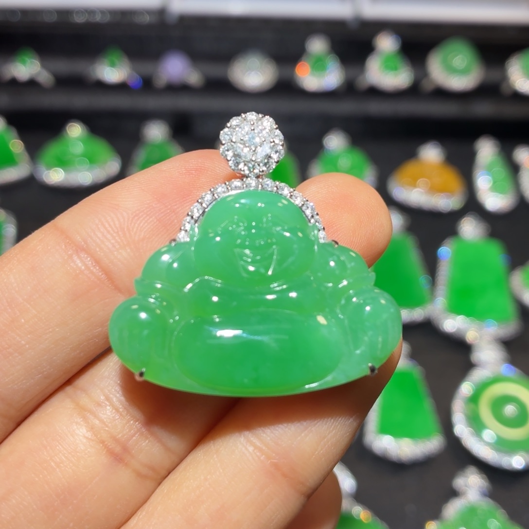 翡翠18K金镶嵌吊坠(不含链)翡翠