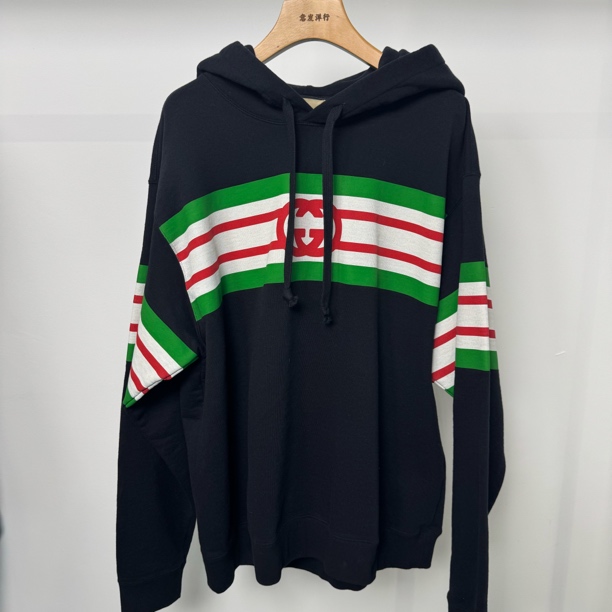 全新未使用 GUCCI/古驰 条格纹连帽卫衣 M码