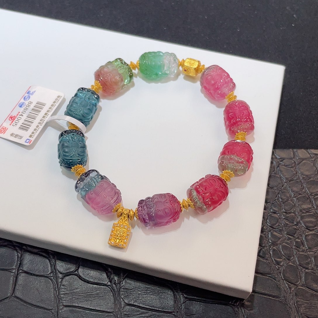 西瓜碧玺手链18K金镶嵌 11+mm 象神