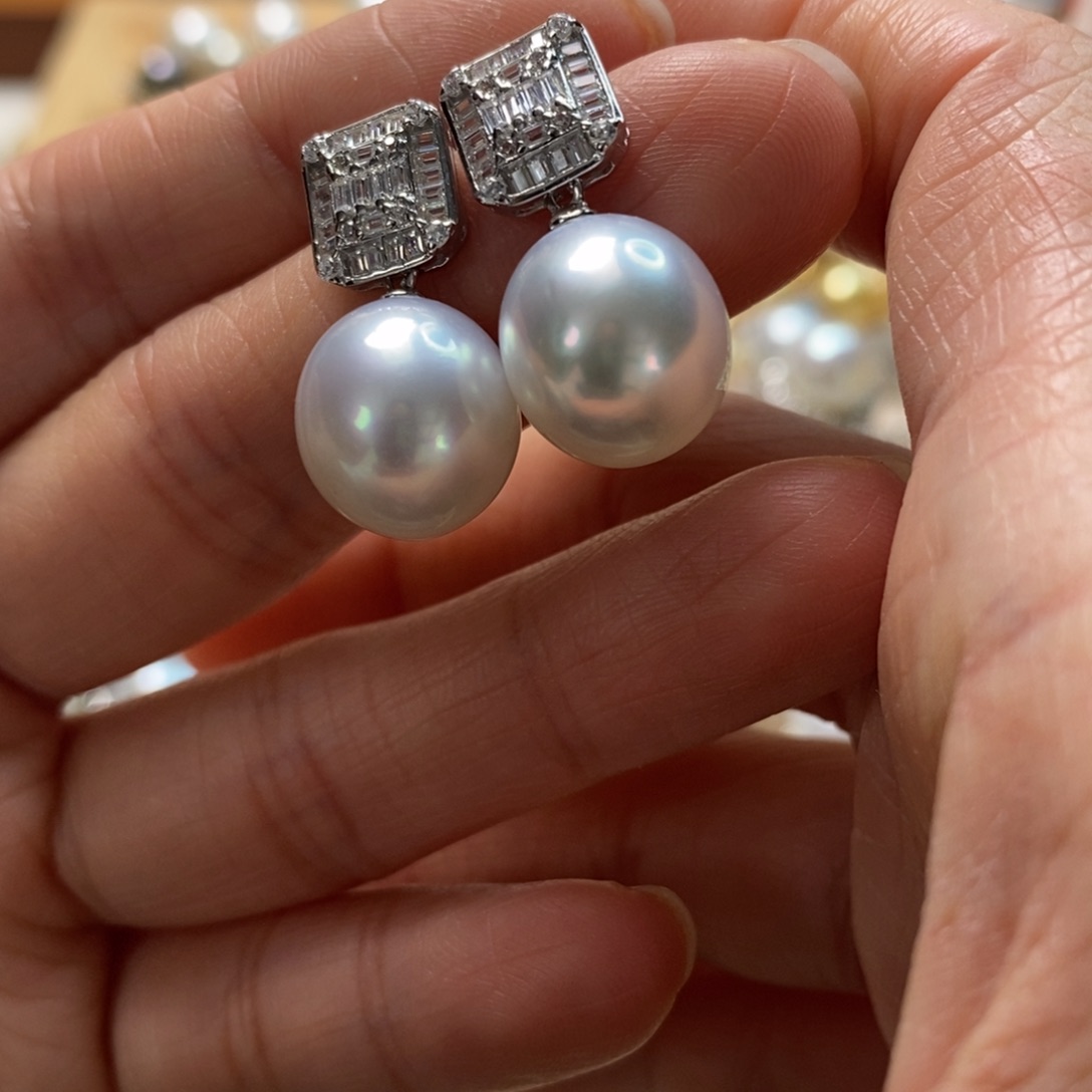 海水珍珠耳饰银S925镶嵌