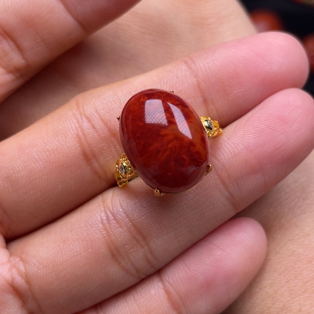 南红玛瑙珠宝奇石银S925镶嵌戒指