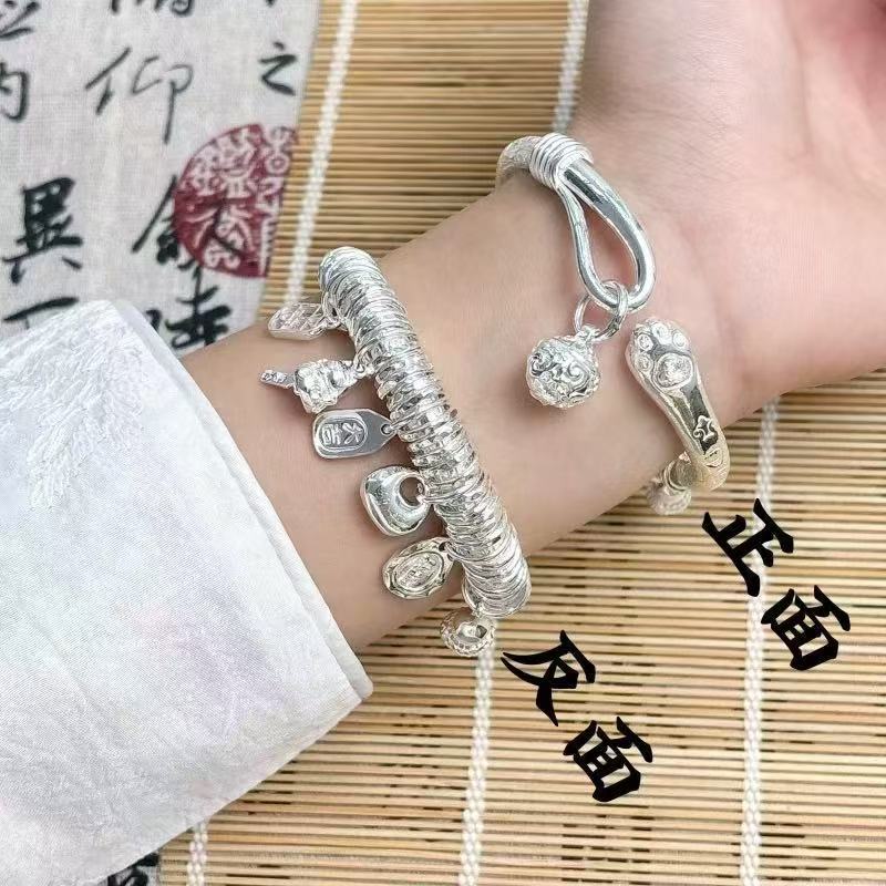 足银手镯 177猫爪福盘缠定制礼品送女友送长辈