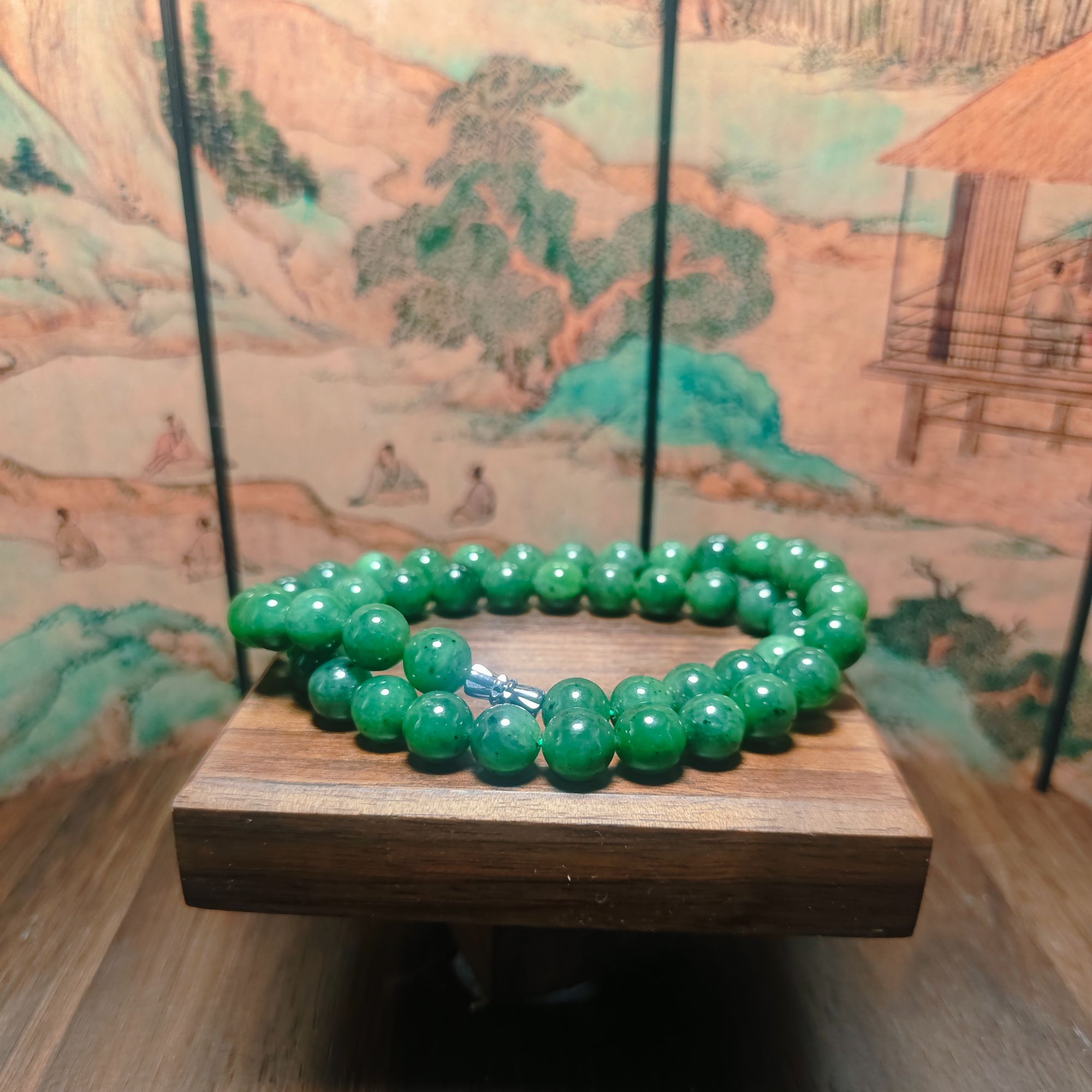 K和田玉碧玉圆珠项链1246