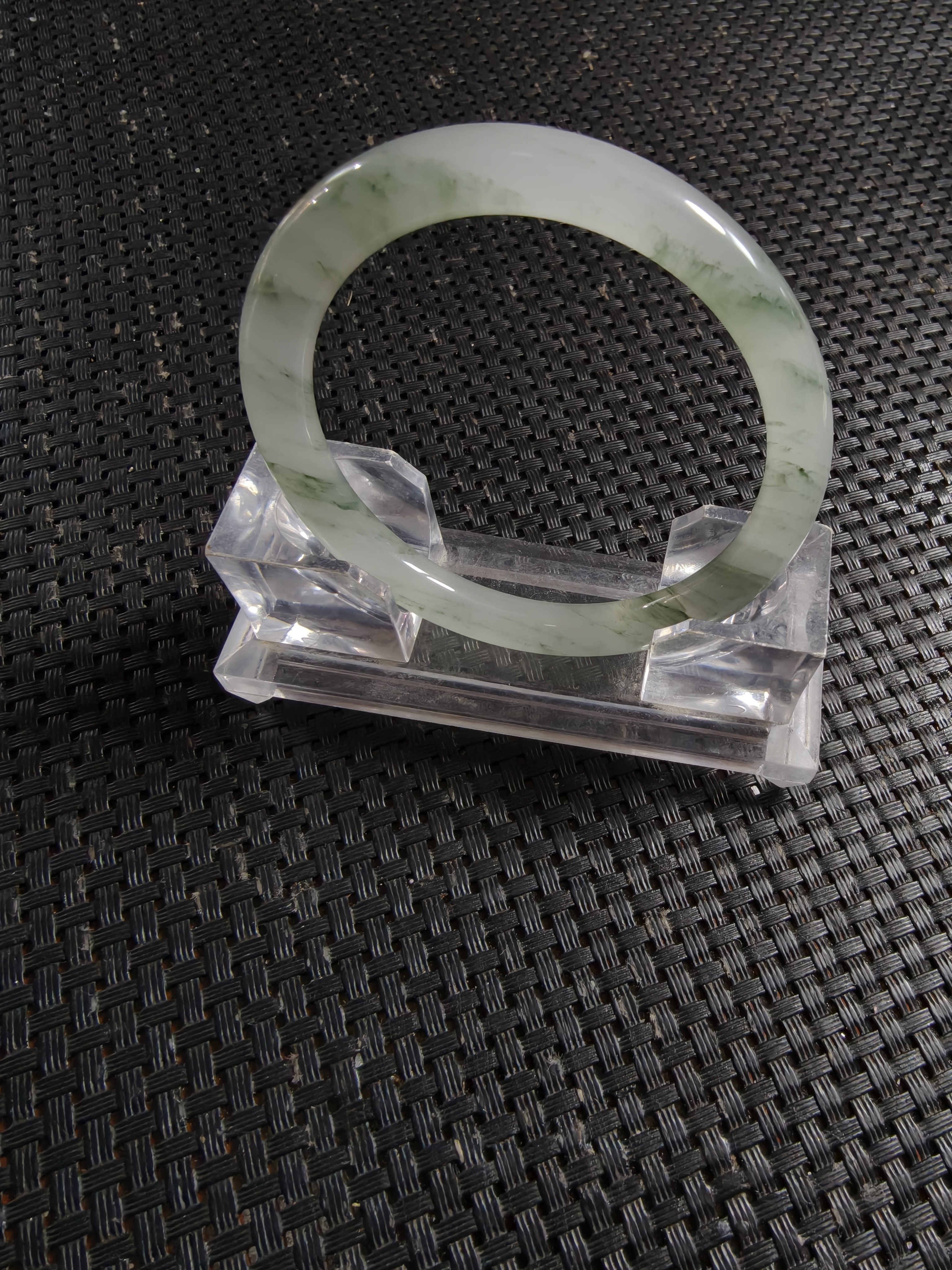 新疆天然冰飘翠玉镯，圆条优雅时尚古风韵味气质款