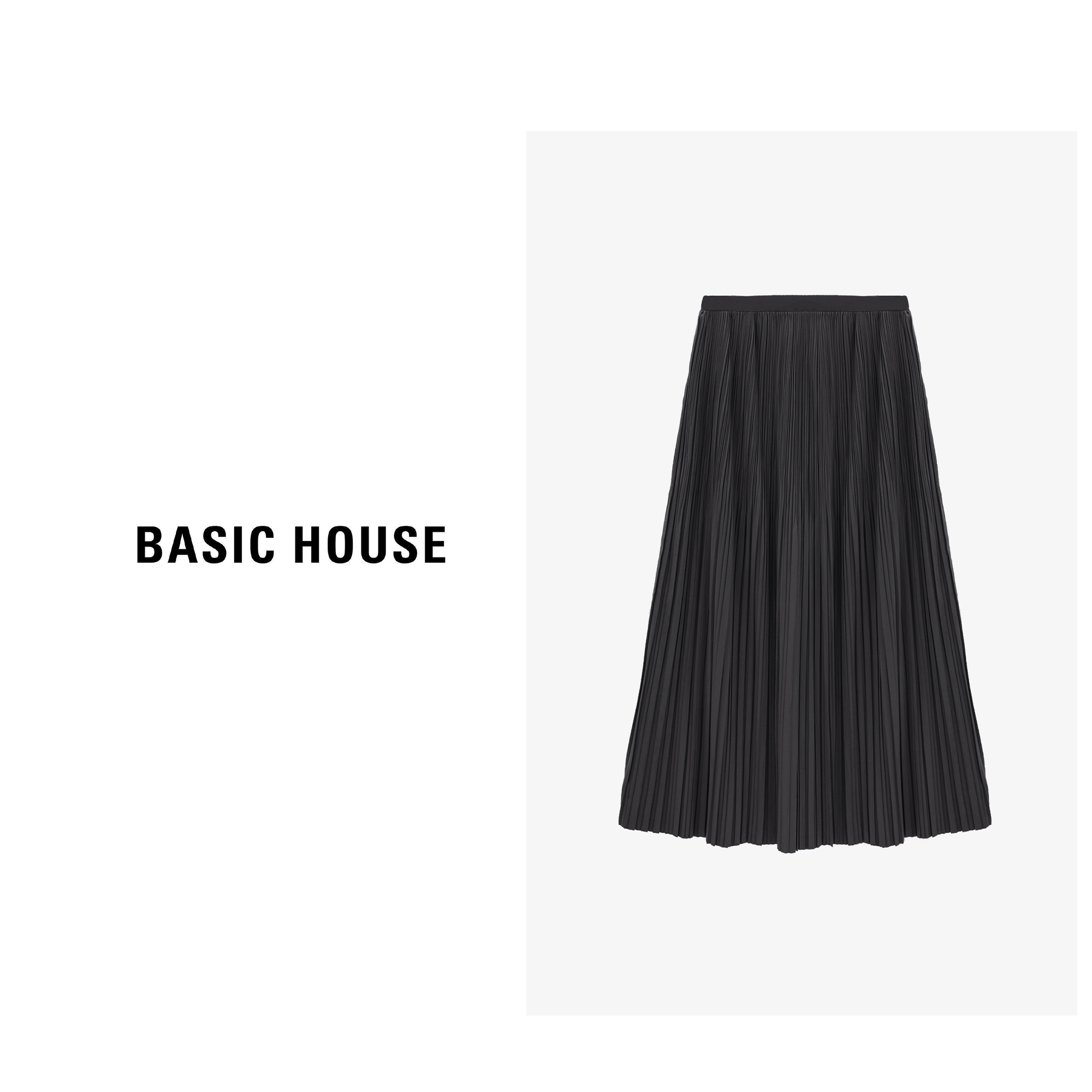 Basic House/百家好秋季新款压褶显瘦气质小A半裙-B0625B5KME2