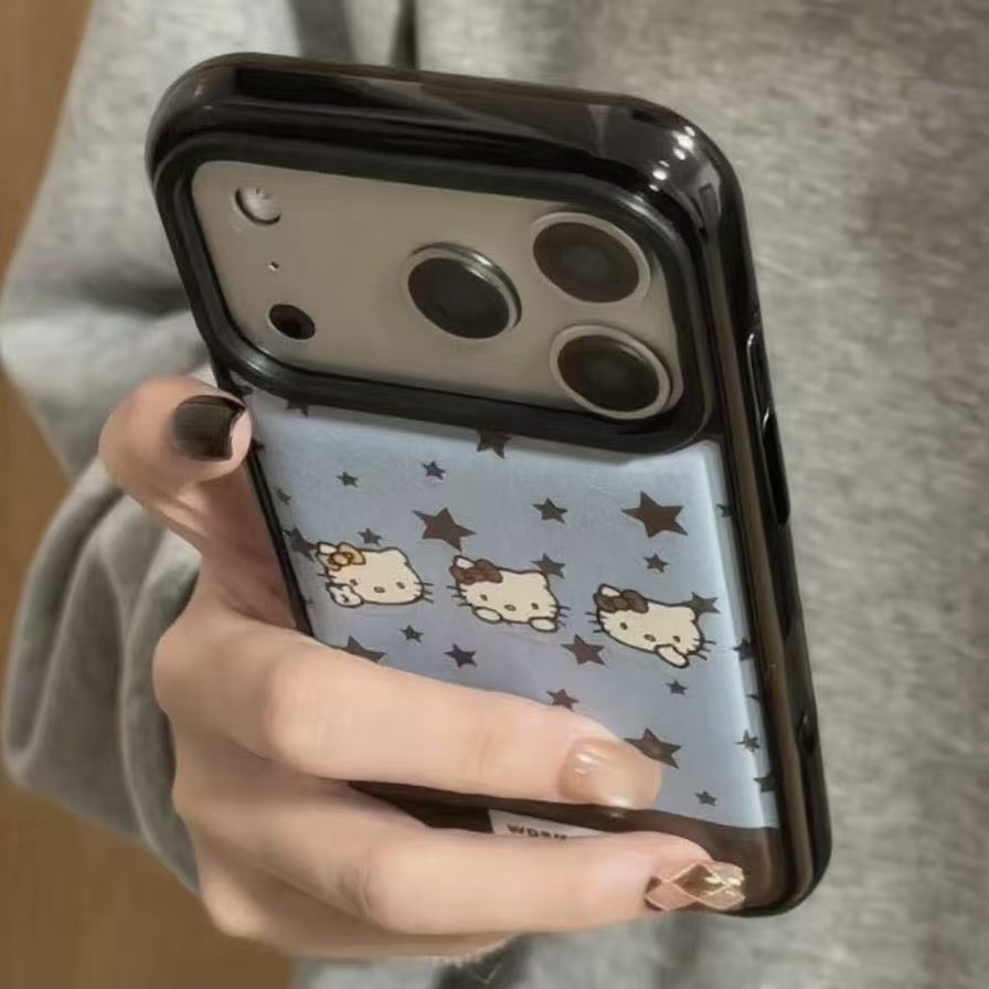黑边气垫蓝棕底星星三个kt头适用iPhone17promax手机壳苹果16/15/