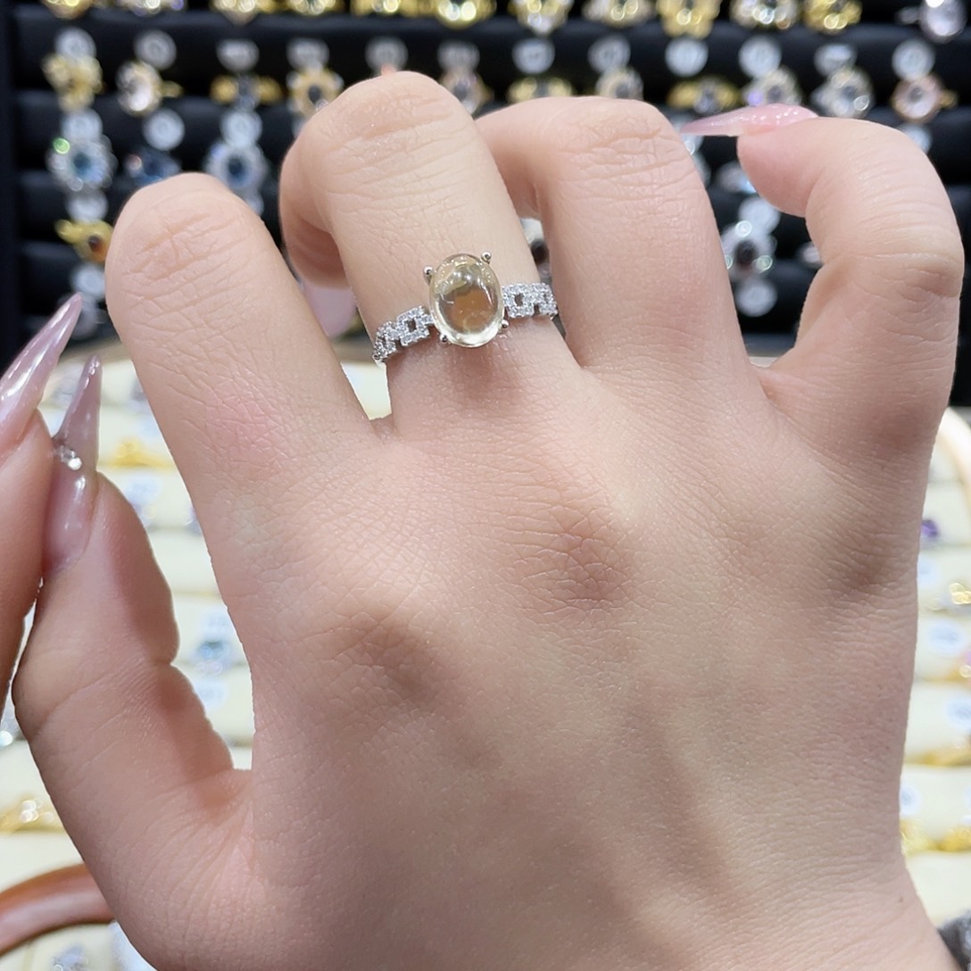 黄晶戒指银S925镶嵌戒指