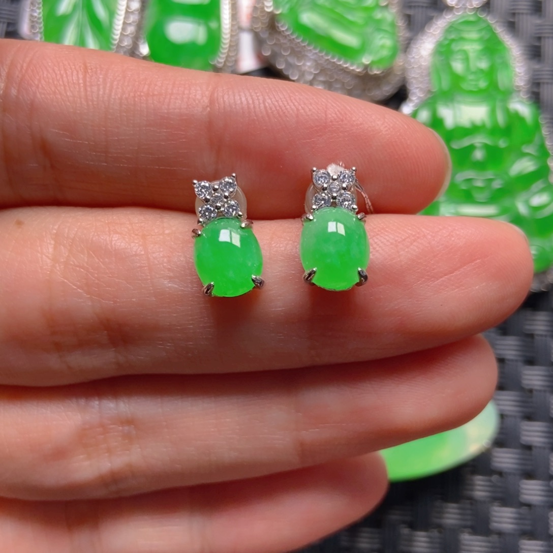 翡翠银S925镶嵌颈饰耳钉