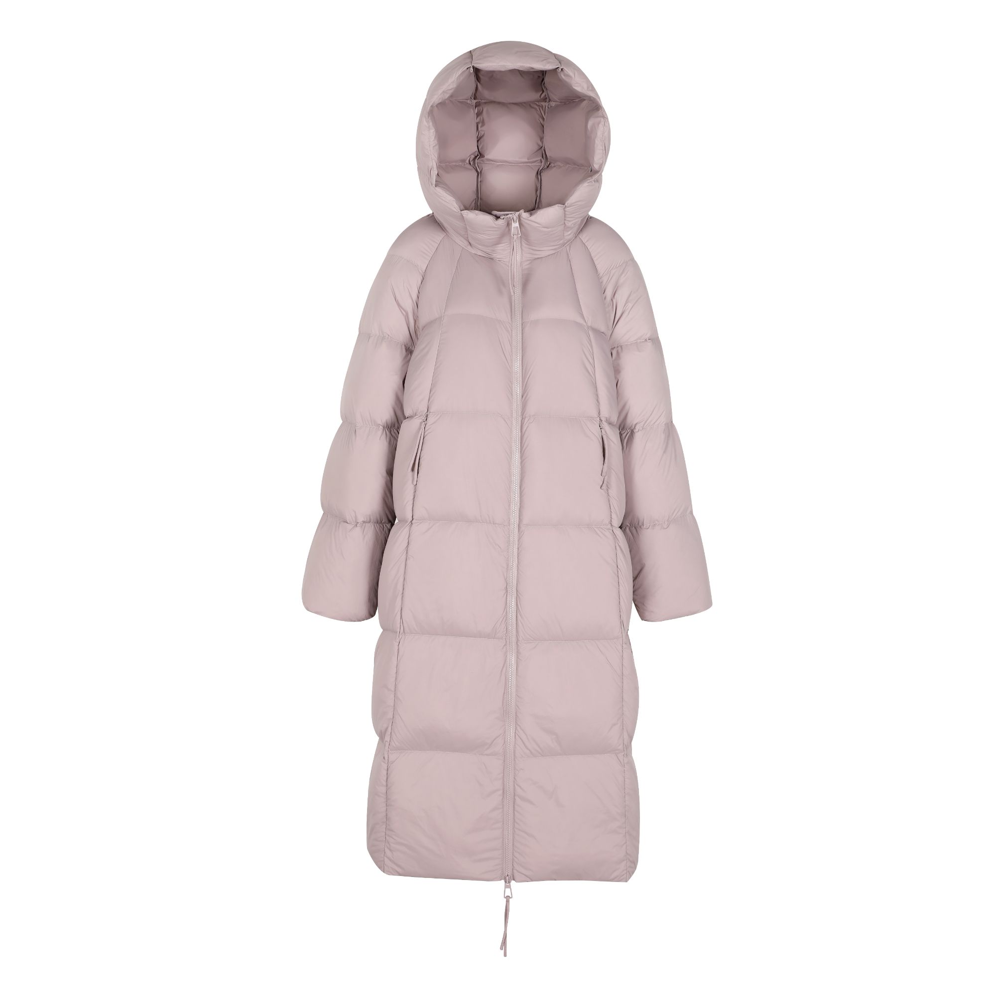 90白鸭绒冬季中长款保暖连帽羽绒服