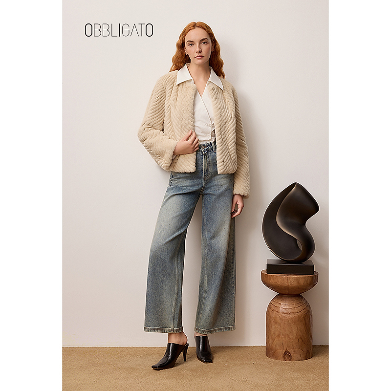 OBBLIGATO奥丽嘉朵2025秋冬季1C35309510新品水貂毛皮草外套