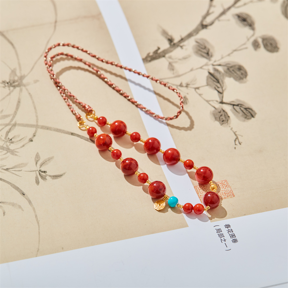 【云上雅岚】18K南红大小珠编绳项链XYGD017019-B