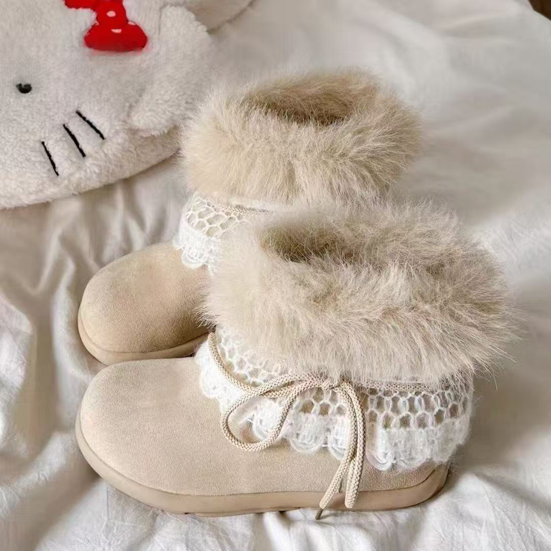复古休闲百搭雪地靴女2025秋冬新款厚底毛茸茸加绒加厚保暖大棉鞋