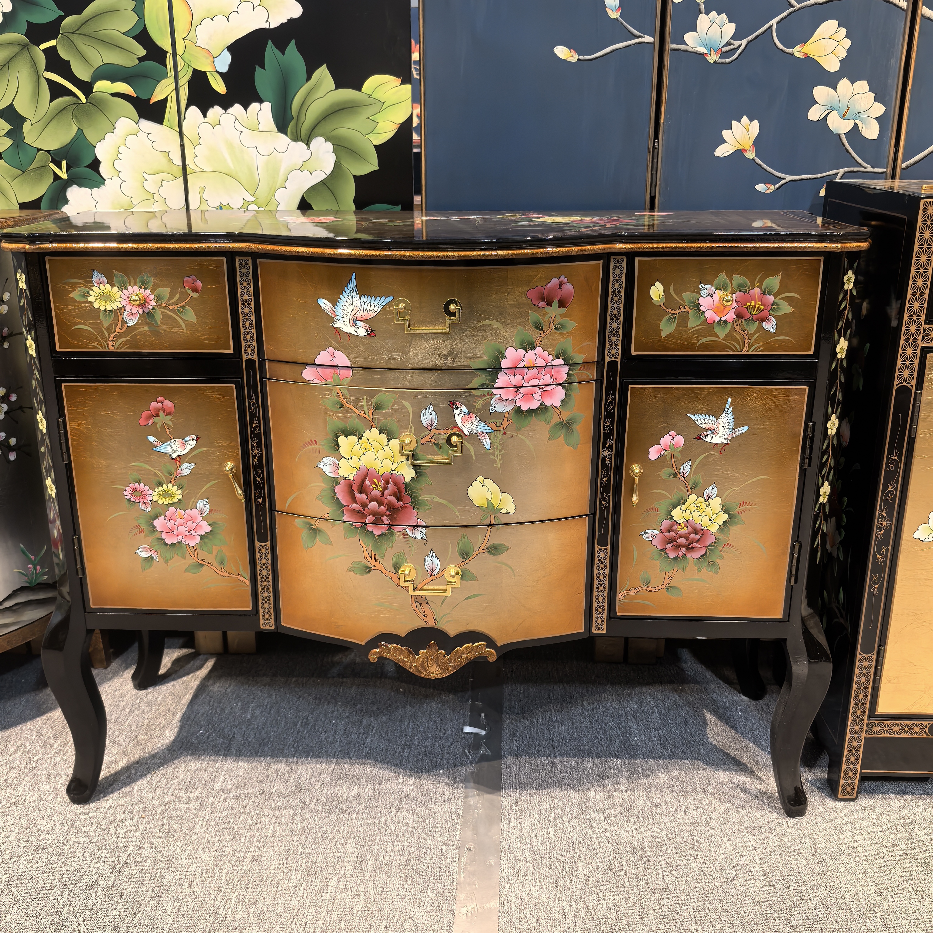 120*46*90中式多功能金箔鞋柜储物柜餐边柜门厅玄关隔断入户