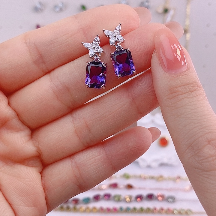 水晶耳饰银S925镶嵌耳饰