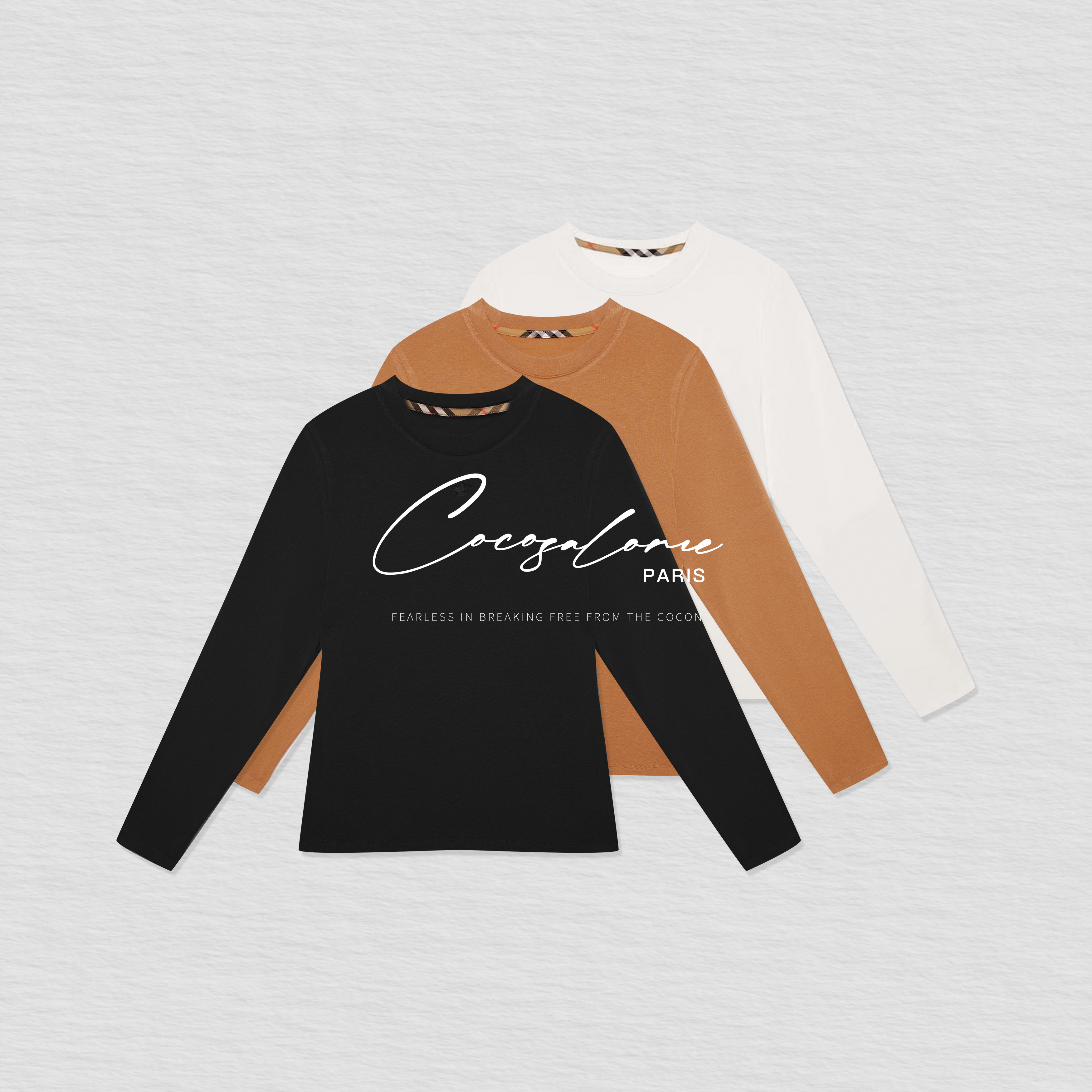 韩彬彬"策马奔腾"过冬复古时髦格纹补丁柔糯垂感长袖打底衫3142-7