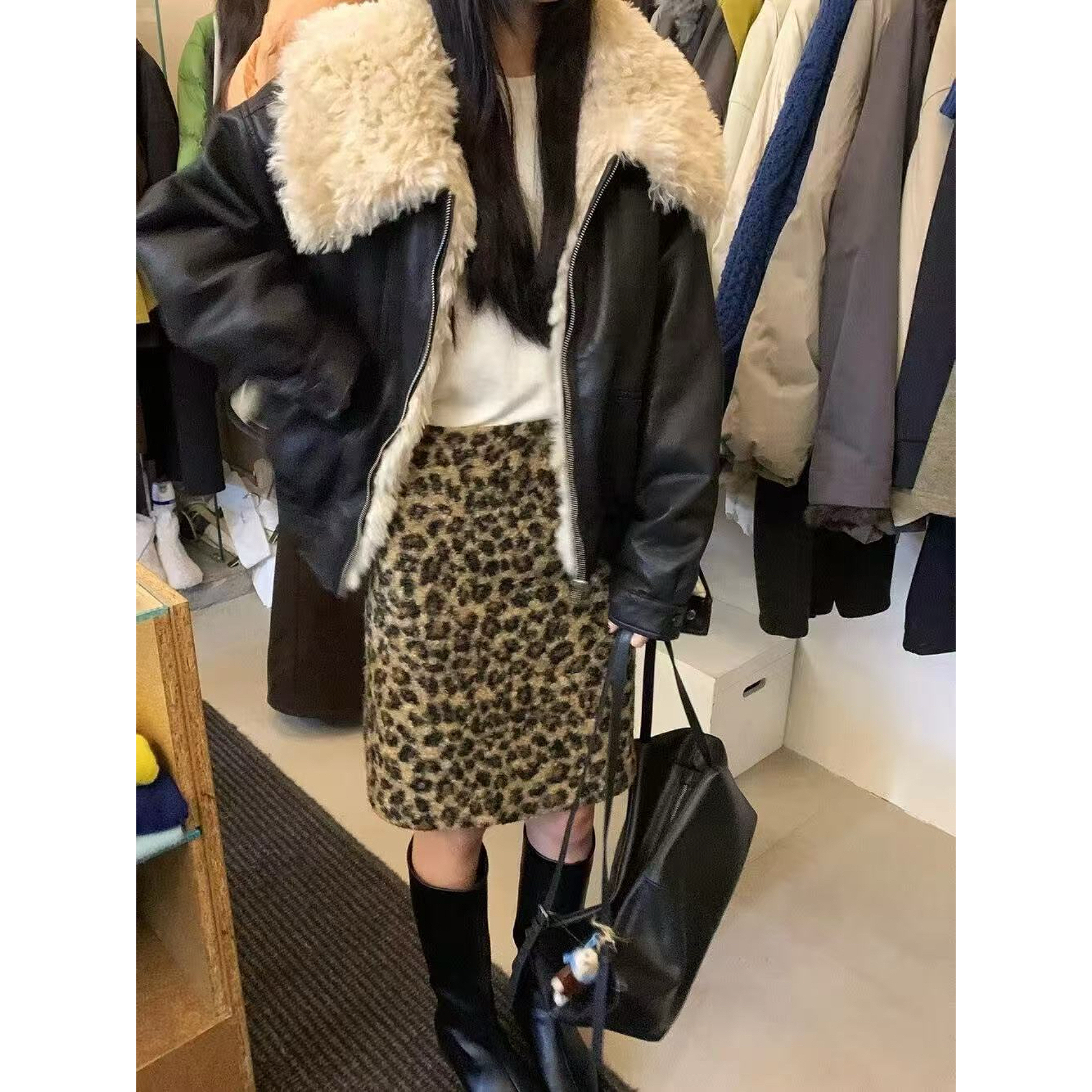 Lemon@25219 加绒～韩系时尚豹纹半身裙 （裙长54）12-2