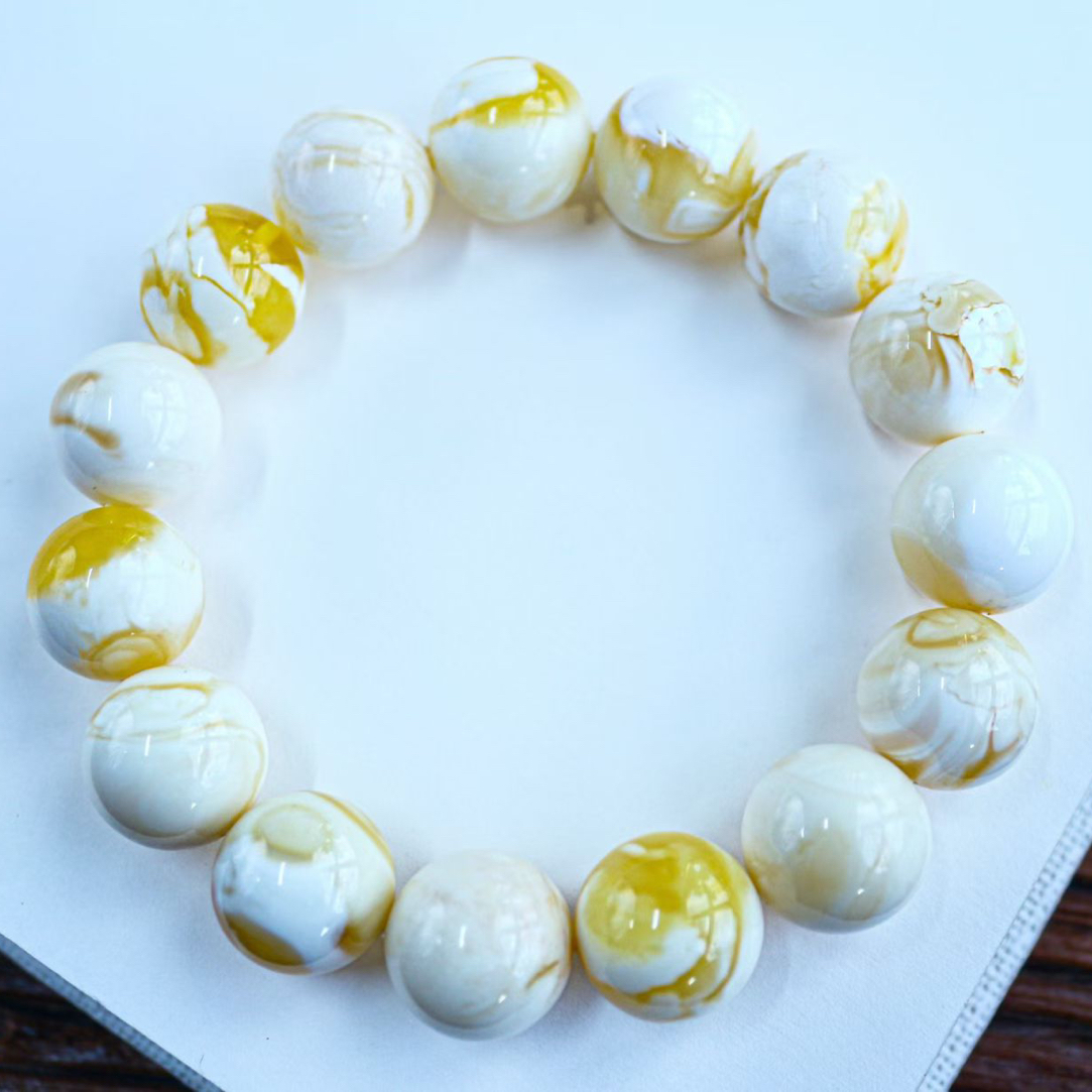 14.6mm俄料漆瓷金白圆珠手串，橘白相间 瓷釉级 正圆 全品