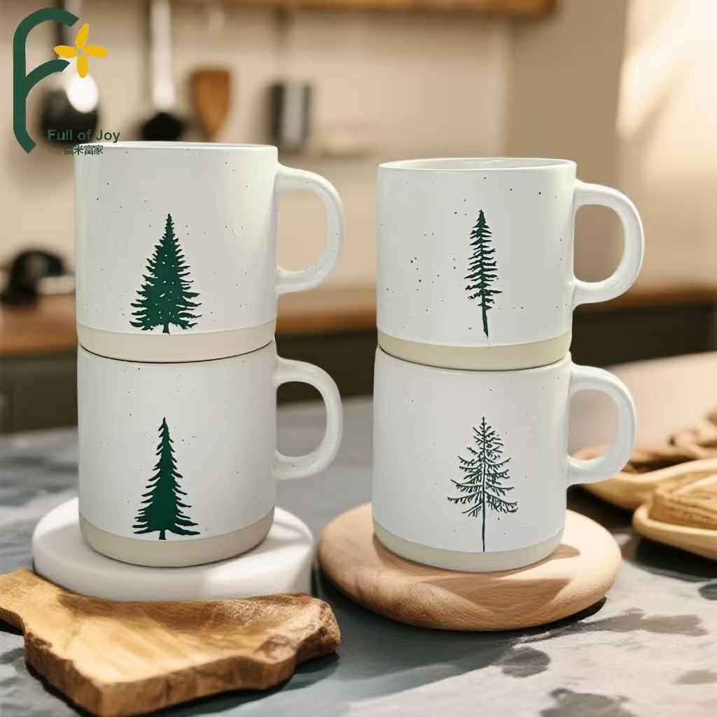 花草树木无盖款复古牛奶简约风马克杯陶瓷杯外贸品质340ml杯子