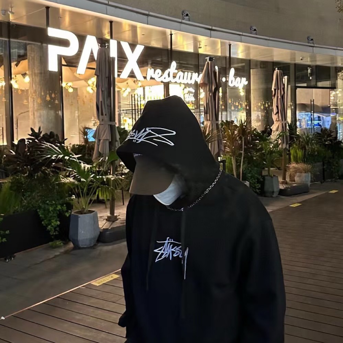 斯图 美式草写刺绣加绒连帽抓绒卫衣男女同款情侣款