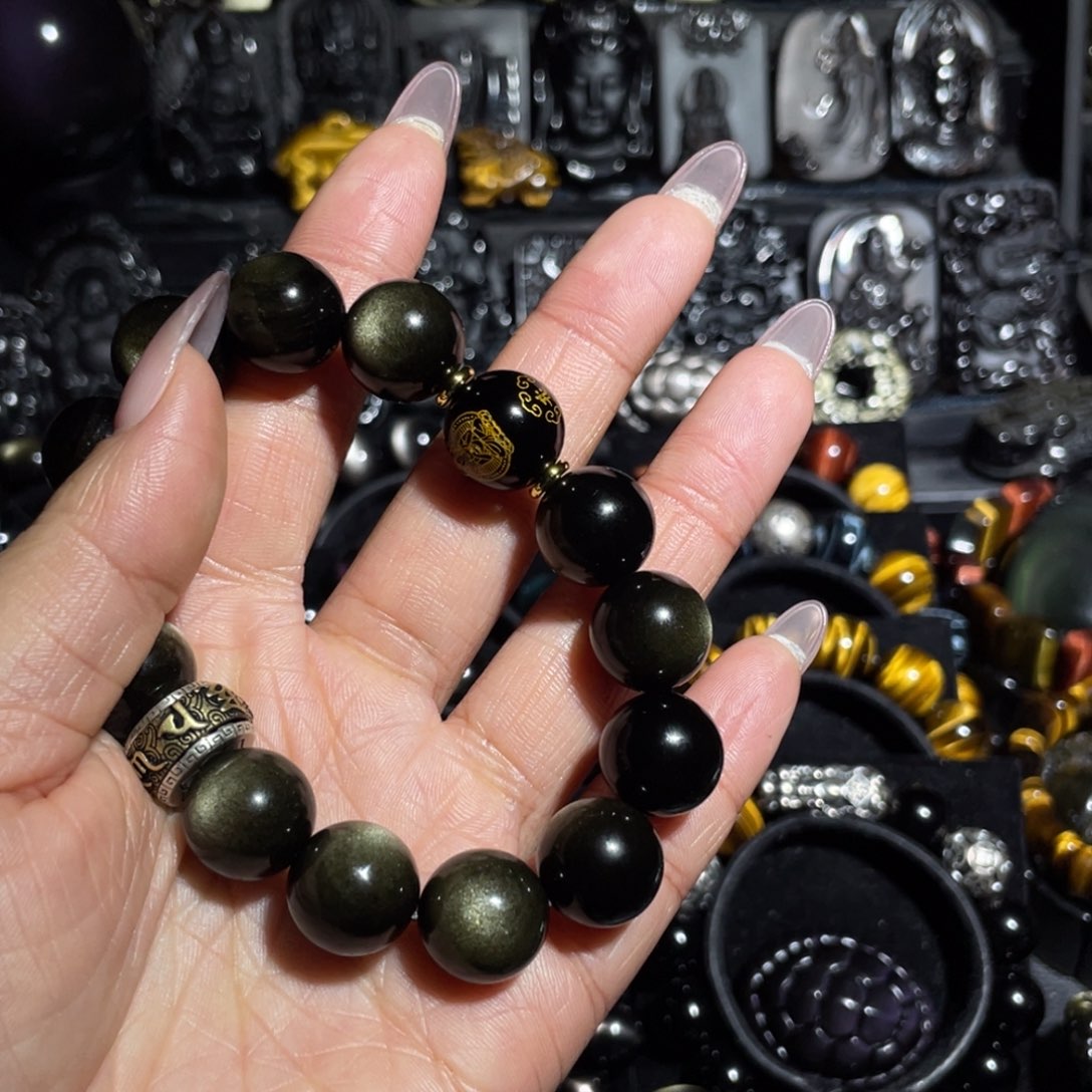 赢***、黑曜岩未镶嵌手串12mm猴