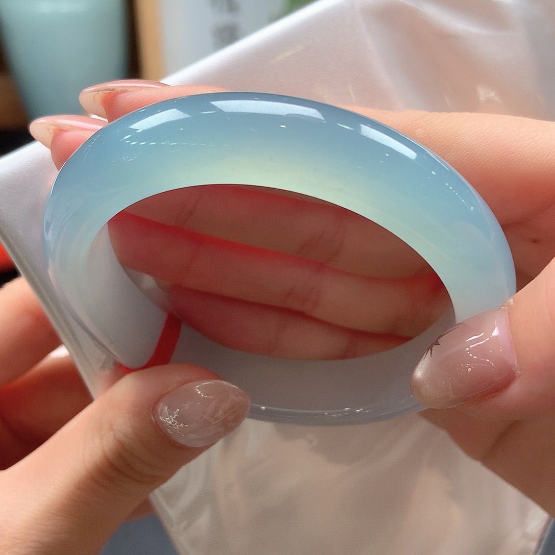 翡翠未镶嵌手镯冰润果冻蓝渐变25号