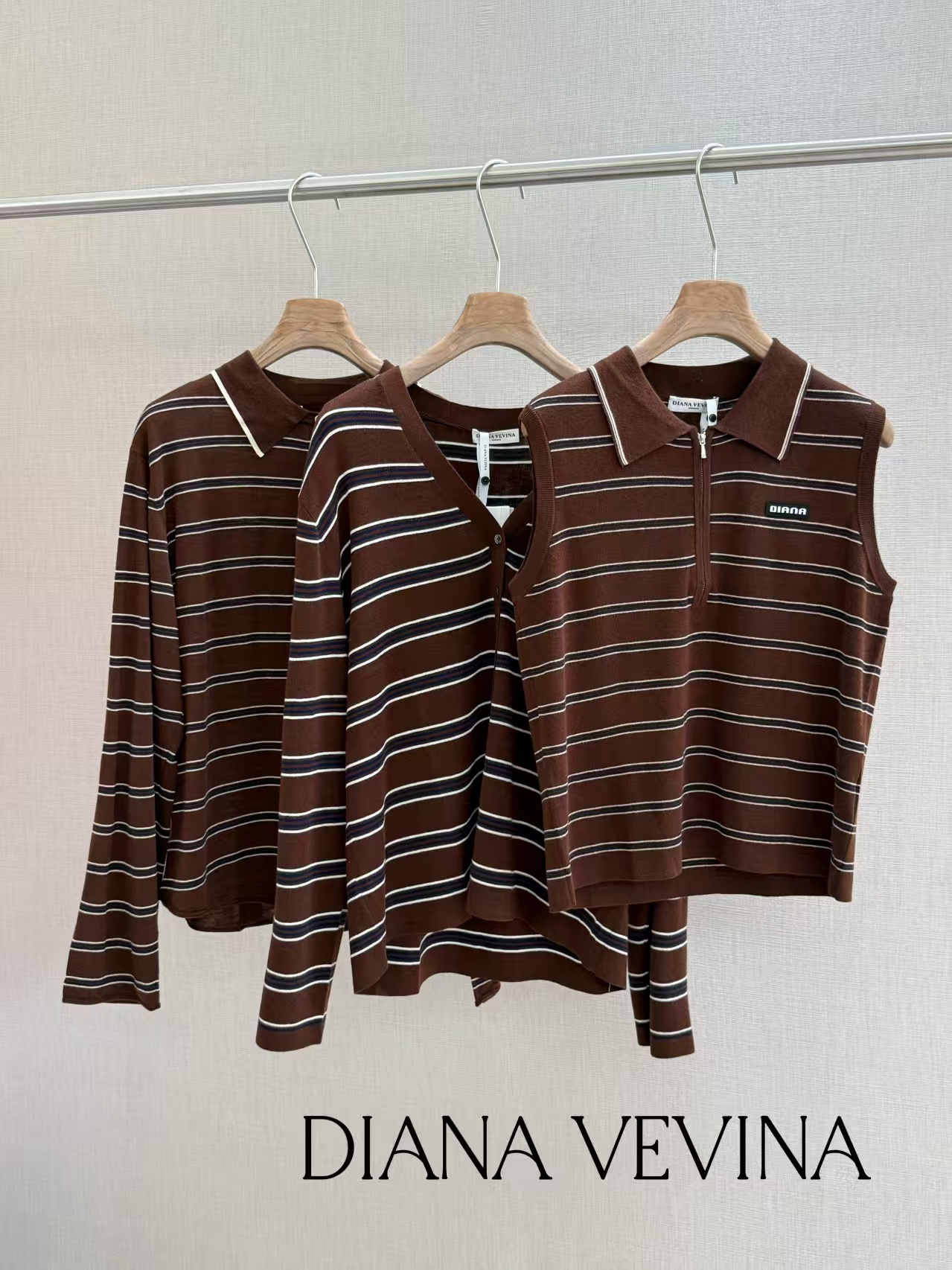 DV撞色条纹毛织 背心 开衫 25年秋冬新品