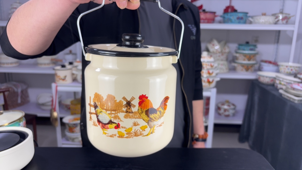 家用3L珐琅搪瓷手提早餐大公鸡桶奶锅