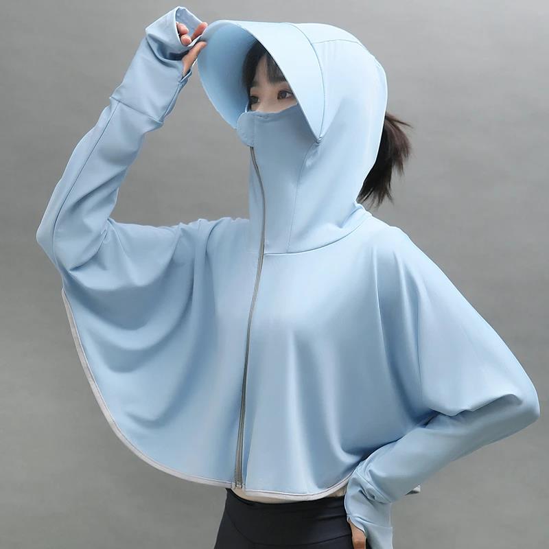 短款女士夏季防晒衣长袖百搭带帽连帽冰丝薄款遮阳防晒服骑行外套
