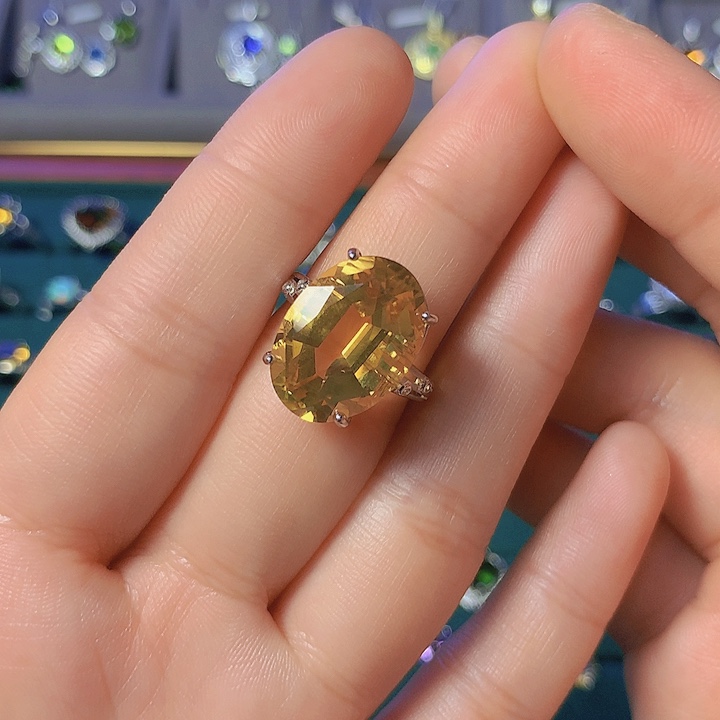 黄晶戒指银S925镶嵌?****?