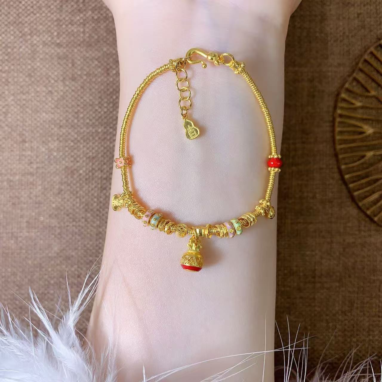 【伟新源】足金999 烧蓝工艺 招米福禄手链12.56克