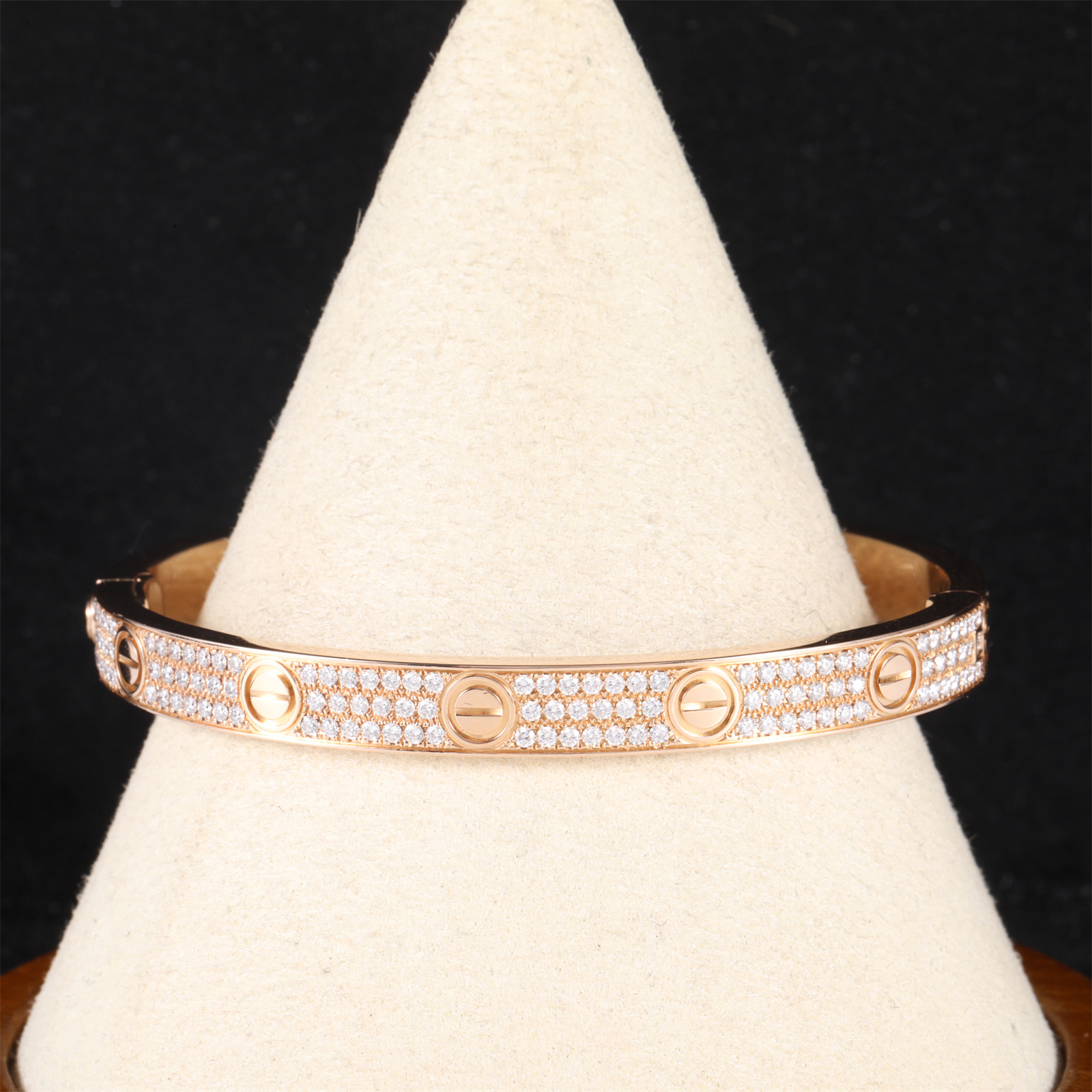 99新 Cartier/卡地亚 小花6枫LOVE满钻满天星手镯 宽版玫瑰金18号