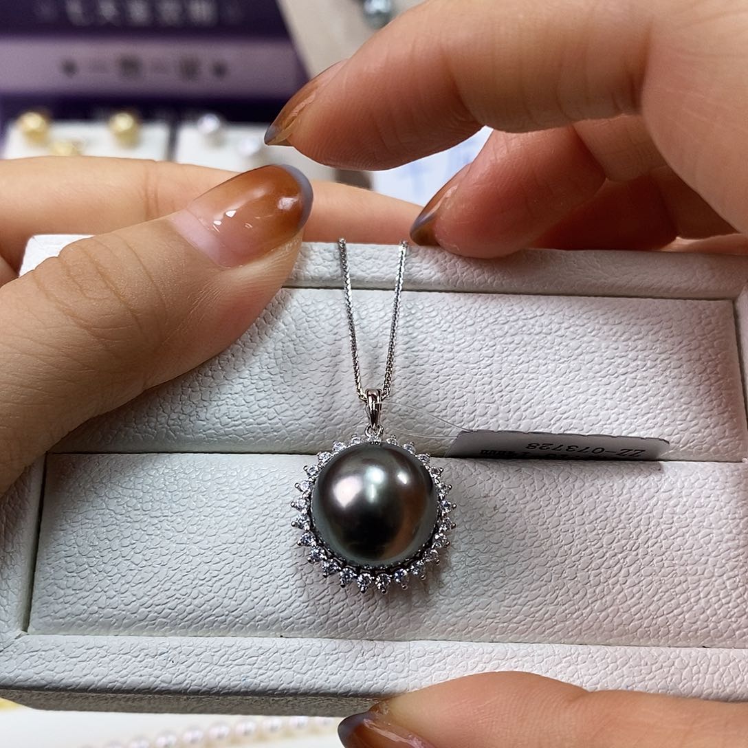 吊坠(赠链)海水珍珠银S925镶嵌14m大溪地黑珍珠吊坠（微瑕）