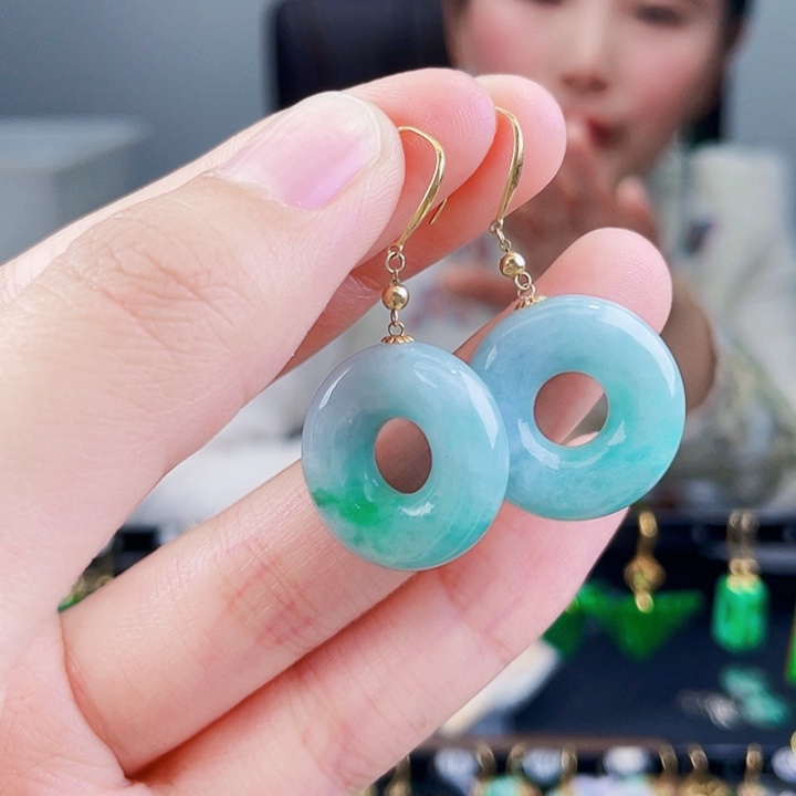 翡翠耳饰18K金镶嵌饰品