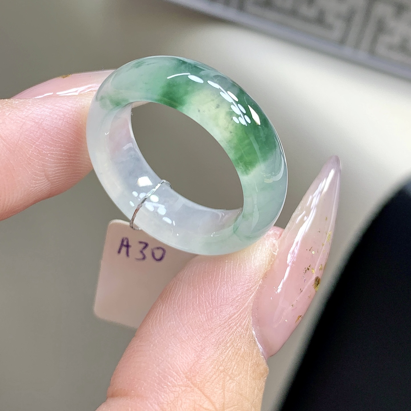 16号-17号 宽边冰种起光飘花缅甸翡翠戒圈 尺寸