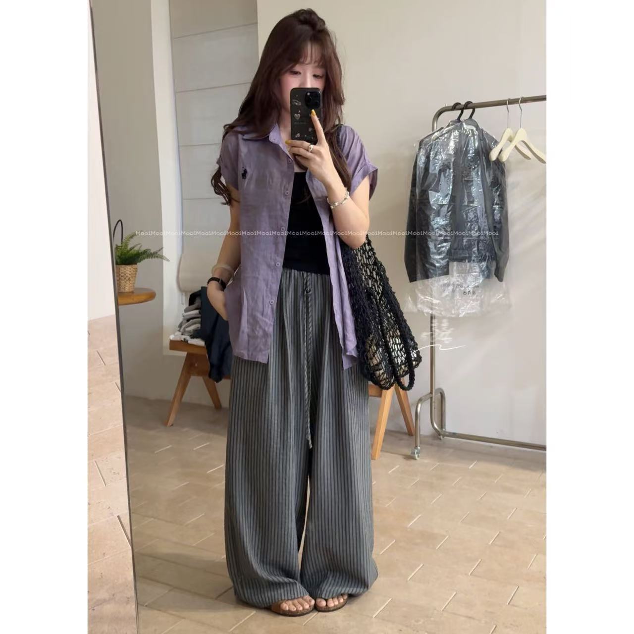 【mooi】'藤萝紫'夏季新款韩版ins风小众设计感衬衫