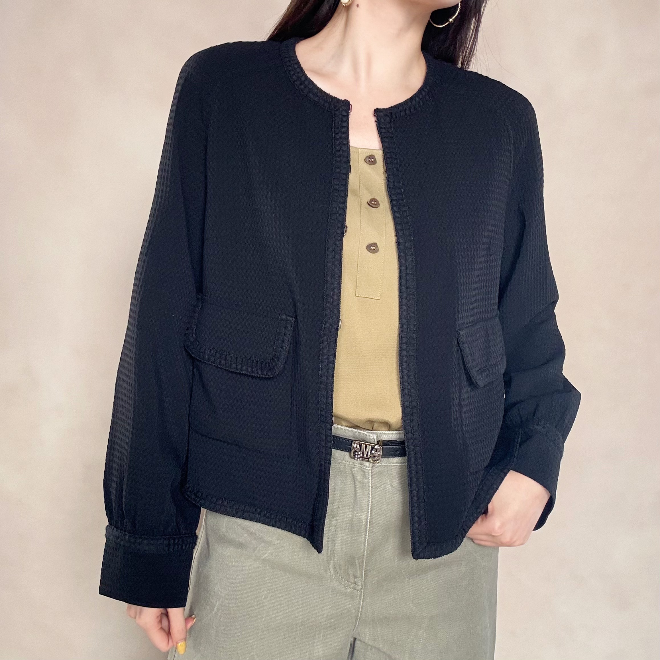 AMASS/阿玛施 早春新款气质简约优雅圆领宽松小香风外套女5400312