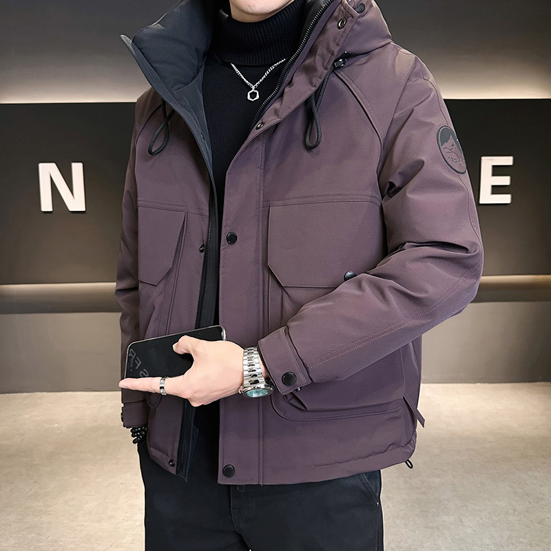 冬季羽绒服男冬季加厚2025新款轻薄工装冲锋衣高级感紫色外套男款