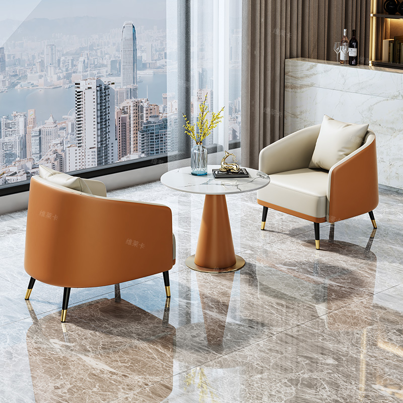 北欧休闲售楼处沙发皮茶几休息区酒店美容院会客洽谈接待桌椅组合