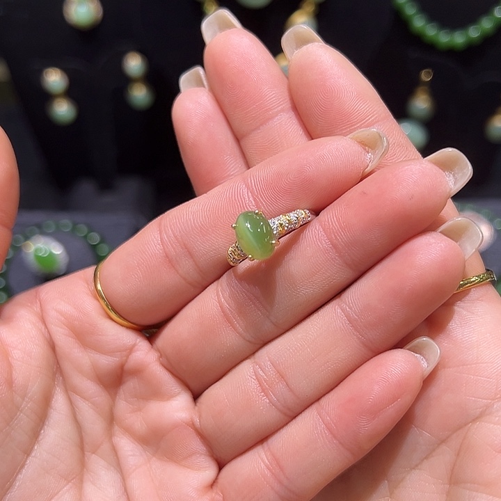 和田玉银S925镶嵌戒指