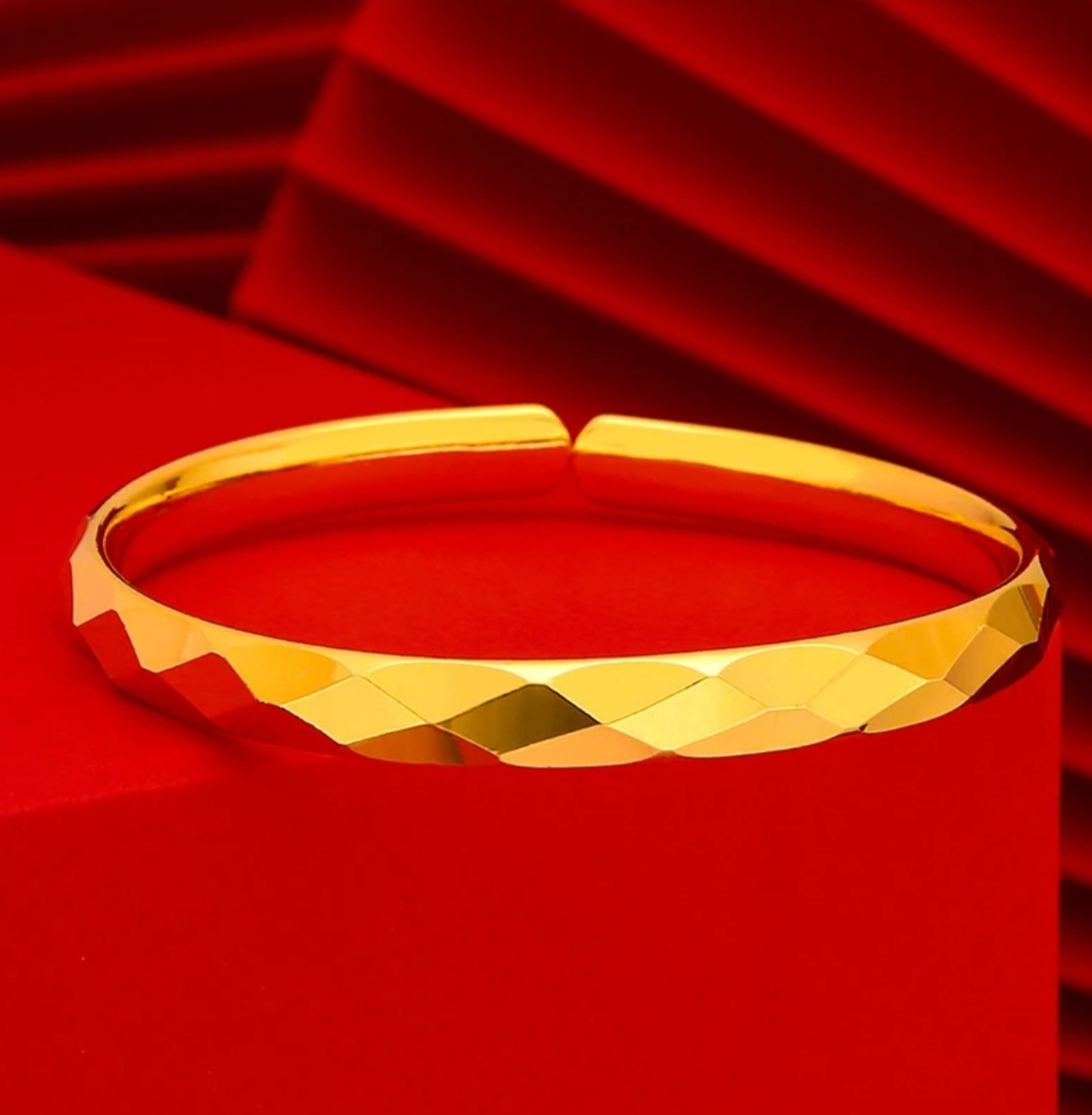 铜合金手镯 菱形面开口手镯百搭古法精美可调节亮面气质时尚潮流