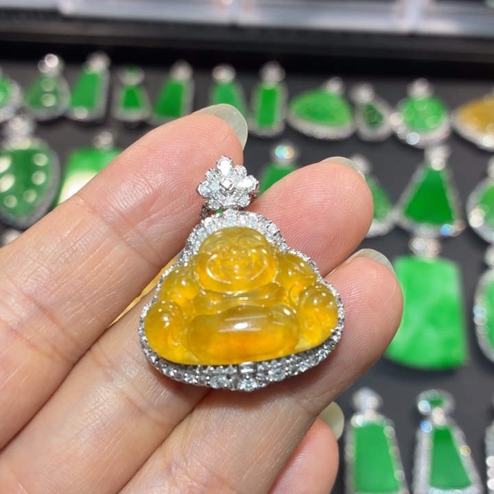 翡翠18K金镶嵌吊坠(不含链)翡翠