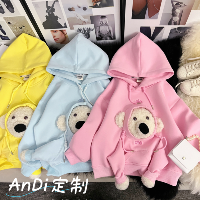 〖ANDI〗安迪秋新款中大童女童卫衣连帽熊卫衣4993